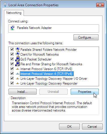 Select Internet Protocol Version 4 (TCP/IPv4) and select Properties